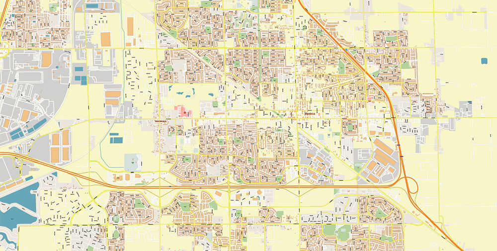 Stockton California USA Map Vector Exact City Plan High Detailed Street Map editable Adobe Illustrator in layers