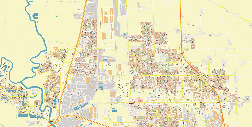 Stockton California USA Map Vector Exact City Plan High Detailed Street Map editable Adobe Illustrator in layers