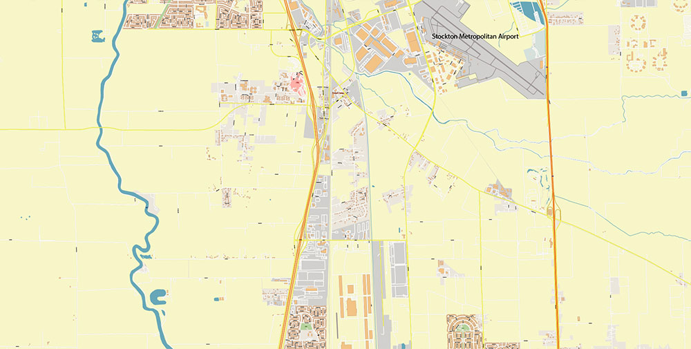 Stockton California USA Map Vector Exact City Plan High Detailed Street Map editable Adobe Illustrator in layers