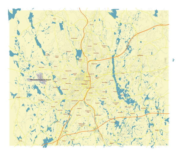 Free Vector map Blank Editable Layered of the Worcester Massachusetts USA