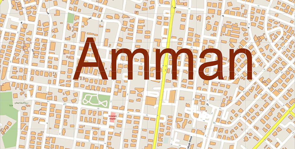 Amman Jordan Map Vector Exact High Detailed Street Map editable Adobe Illustrator in layers