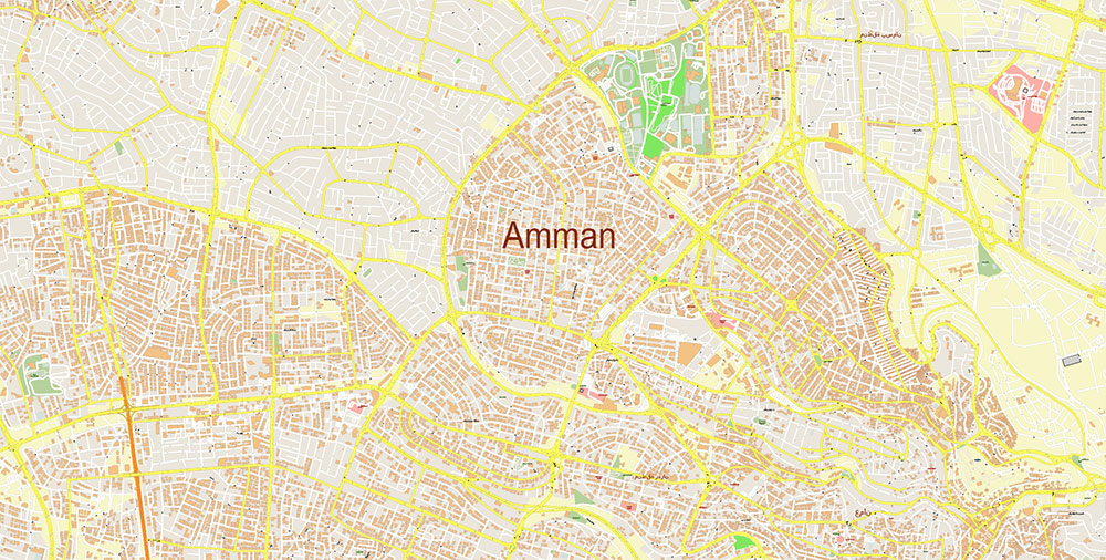Amman Jordan Map Vector Exact High Detailed Street Map editable Adobe Illustrator in layers