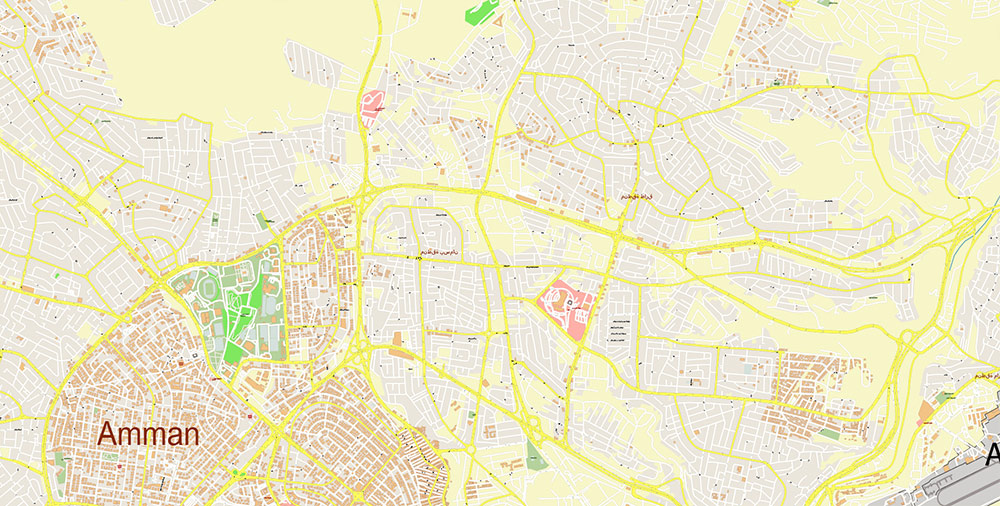 Amman Jordan Map Vector Exact High Detailed Street Map editable Adobe Illustrator in layers