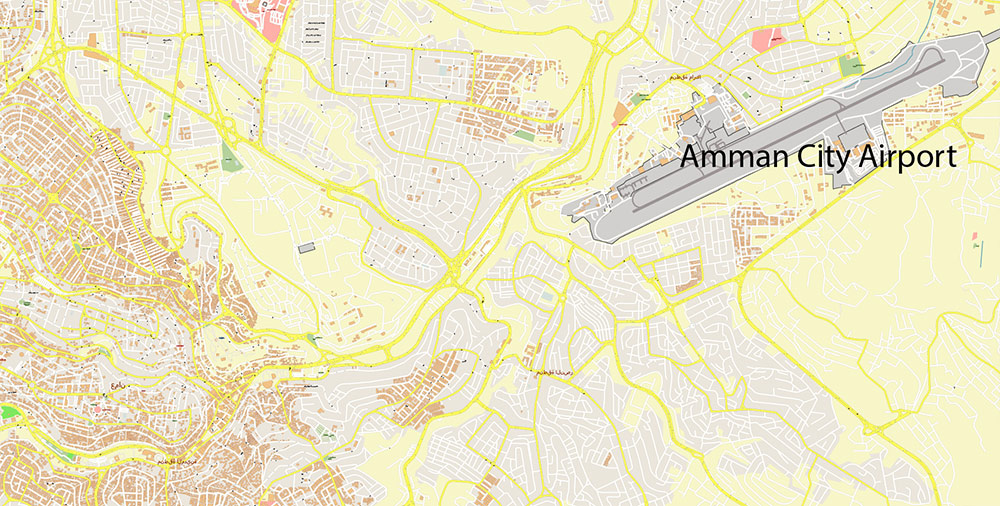 Amman Jordan Map Vector Exact High Detailed Street Map editable Adobe Illustrator in layers