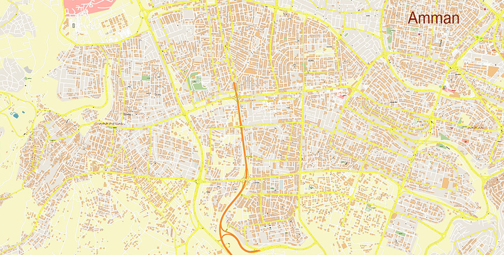 Amman Jordan Map Vector Exact High Detailed Street Map editable Adobe Illustrator in layers