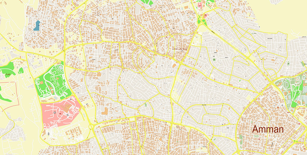 Amman Jordan Map Vector Exact High Detailed Street Map editable Adobe Illustrator in layers