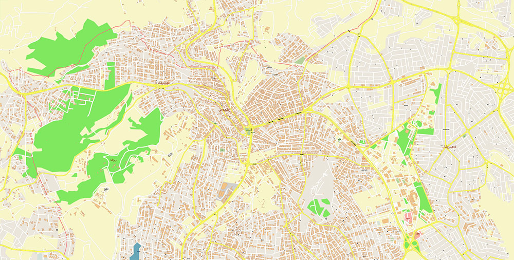 Amman Jordan Map Vector Exact High Detailed Street Map editable Adobe Illustrator in layers