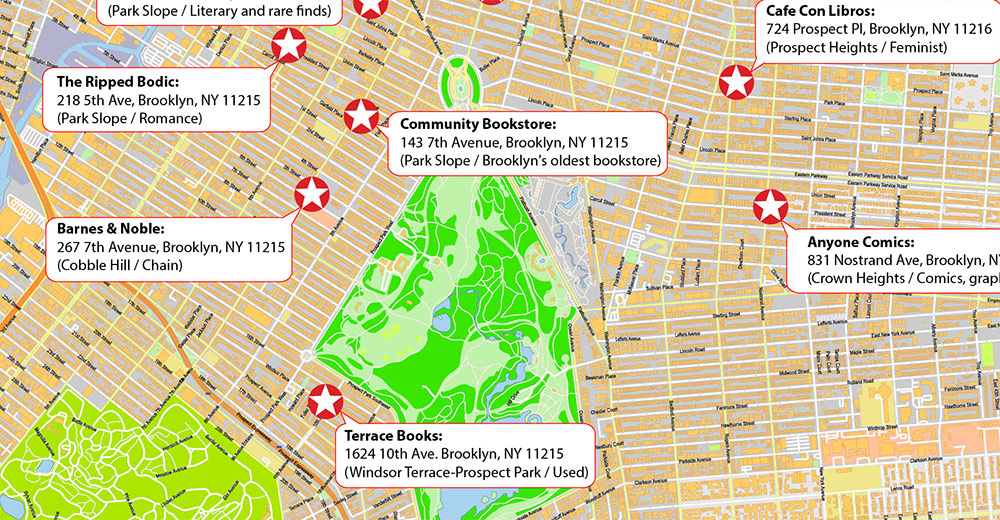 Brooklyn NYC Bookstores Map Vector Exact High Detailed Street Map editable Adobe Illustrator in layers