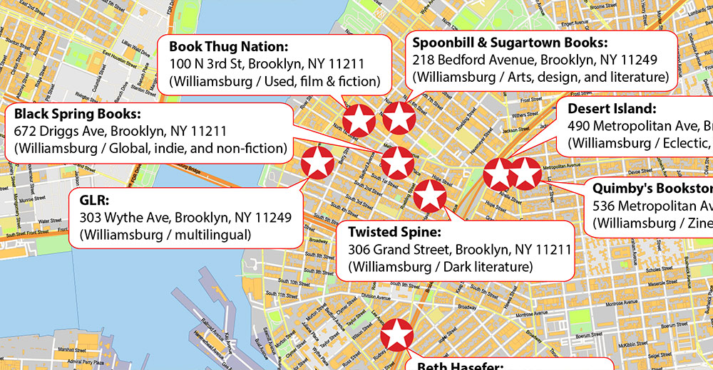 Brooklyn NYC Bookstores Map Vector Exact High Detailed Street Map editable Adobe Illustrator in layers