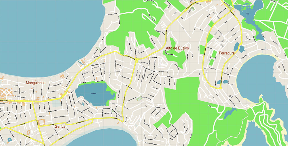 Buzios Brazil Map Vector Exact High Detailed Street Map editable Adobe Illustrator in layers