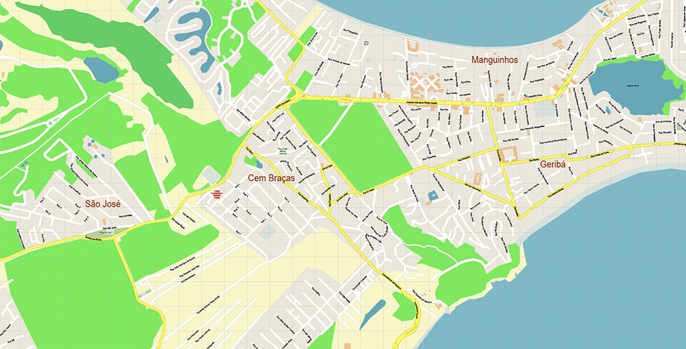 Buzios Brazil Map Vector Exact High Detailed Street Map editable Adobe Illustrator in layers