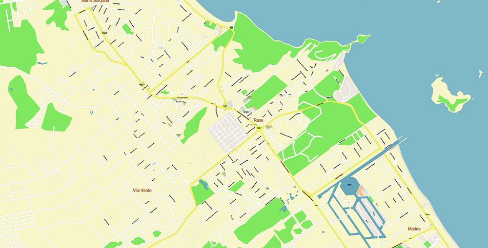 Buzios Brazil Map Vector Exact High Detailed Street Map editable Adobe Illustrator in layers