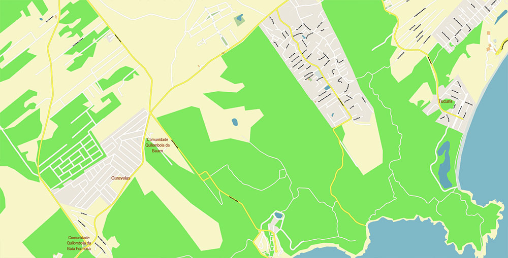 Buzios Brazil Map Vector Exact High Detailed Street Map editable Adobe Illustrator in layers