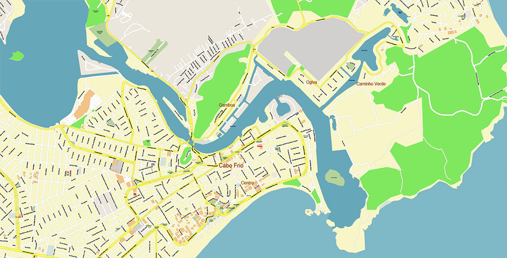 Buzios Brazil Map Vector Exact High Detailed Street Map editable Adobe Illustrator in layers