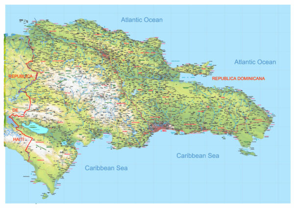 Dominican Republic Relief and Roads Map Vector Exact High Detailed editable Adobe Illustrator in layers Dominican Republic Relief and Roads Map Vector Exact High Detailed editable Adobe Illustrator in layers