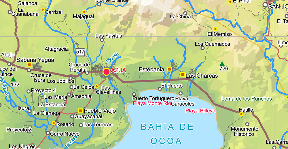 Dominican Republic Relief and Roads Map Vector Exact High Detailed editable Adobe Illustrator in layers
