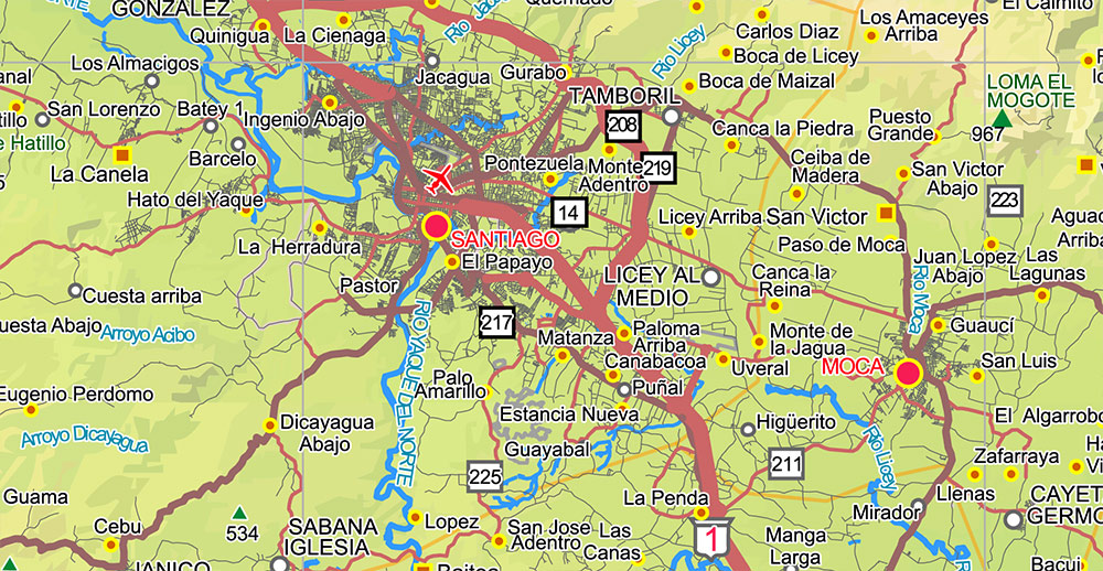 Dominican Republic Relief and Roads Map Vector Exact High Detailed editable Adobe Illustrator in layers