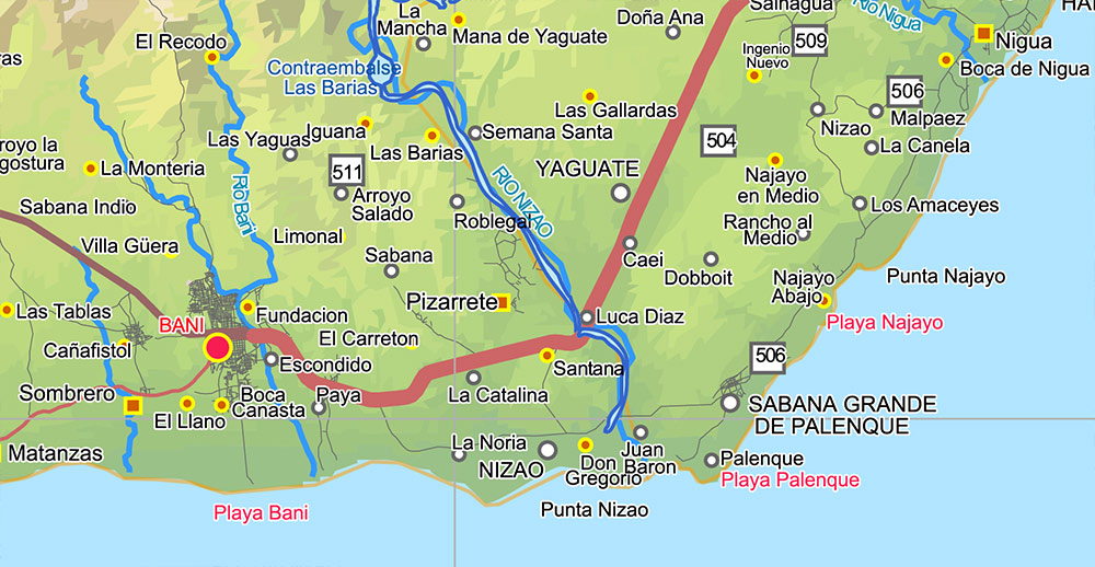 Dominican Republic Relief and Roads Map Vector Exact High Detailed editable Adobe Illustrator in layers