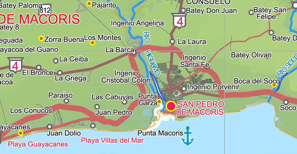 Dominican Republic Relief and Roads Map Vector Exact High Detailed editable Adobe Illustrator in layers