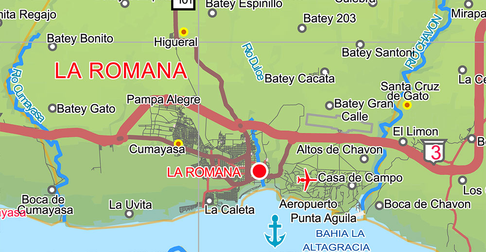 Dominican Republic Relief and Roads Map Vector Exact High Detailed editable Adobe Illustrator in layers