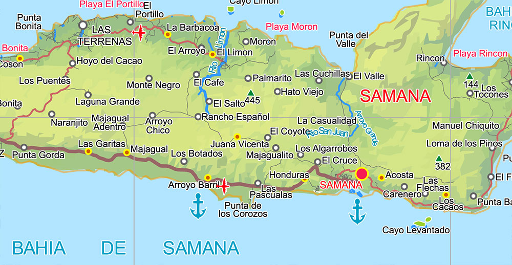 Dominican Republic Relief and Roads Map Vector Exact High Detailed editable Adobe Illustrator in layers