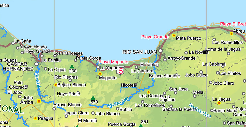 Dominican Republic Relief and Roads Map Vector Exact High Detailed editable Adobe Illustrator in layers