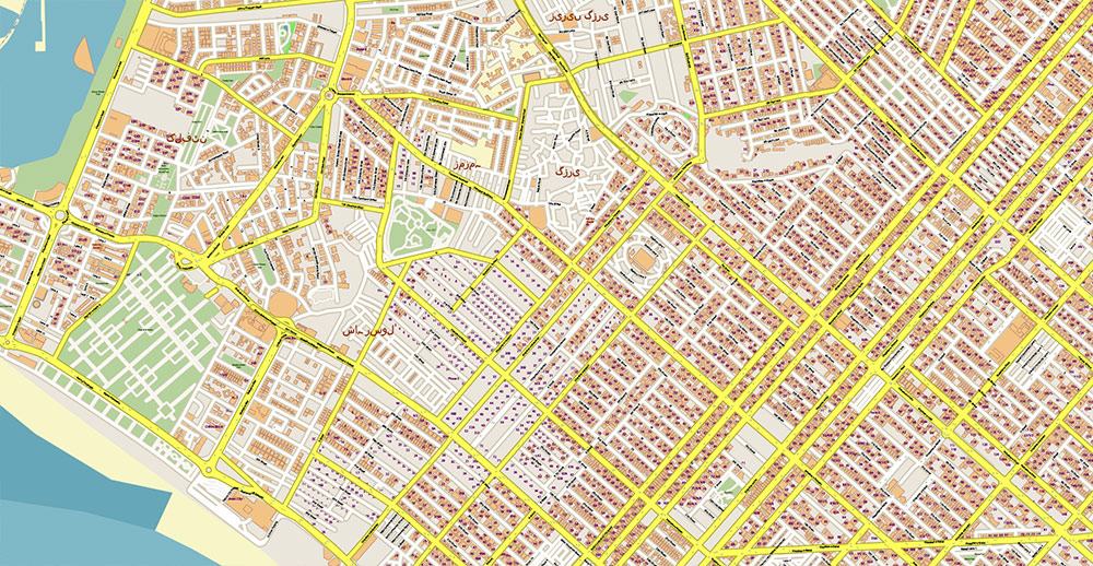 Karachi Pakistan House Numbers Map Vector Exact High Detailed Street Map editable Adobe Illustrator in layers