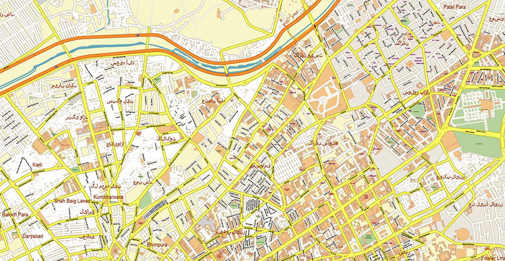 Karachi Pakistan House Numbers Map Vector Exact High Detailed Street Map editable Adobe Illustrator in layers
