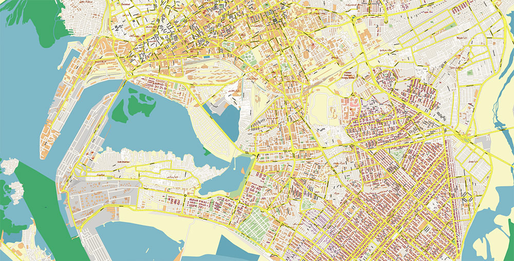 Karachi Pakistan House Numbers Map Vector Exact High Detailed Street Map editable Adobe Illustrator in layers