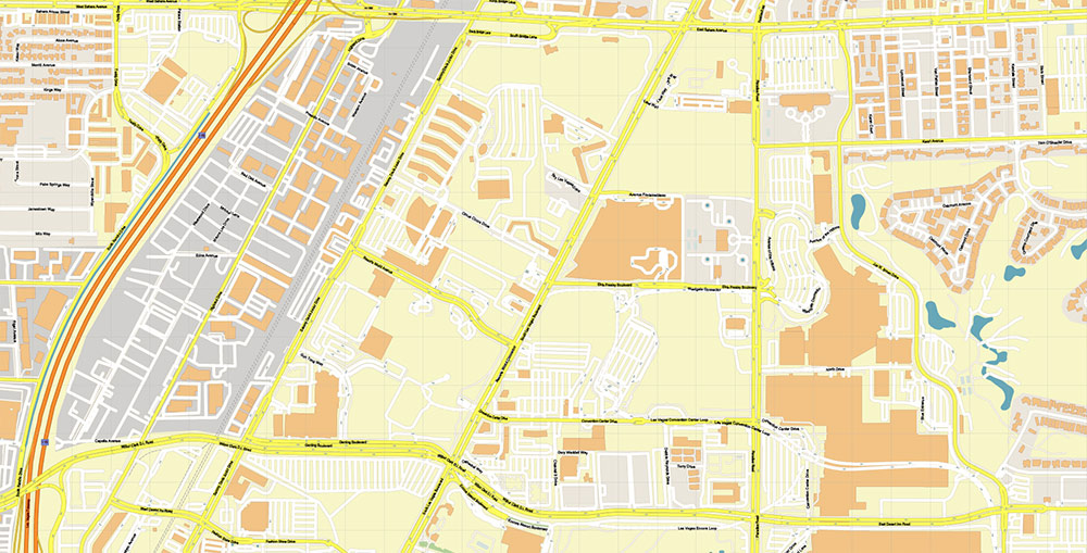 Las Vegas Convention Center CBD Map Vector Exact High Detailed Street Map editable Adobe Illustrator in layers