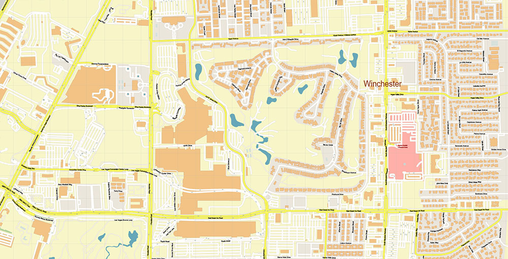 Las Vegas Convention Center CBD Map Vector Exact High Detailed Street Map editable Adobe Illustrator in layers