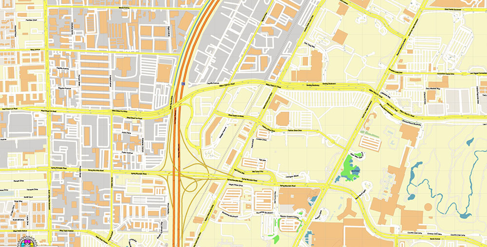 Las Vegas Convention Center CBD Map Vector Exact High Detailed Street Map editable Adobe Illustrator in layers