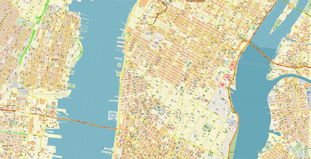 Lower Manhattan NY CBD Map Vector Exact High Detailed Street Map editable Adobe Illustrator in layers
