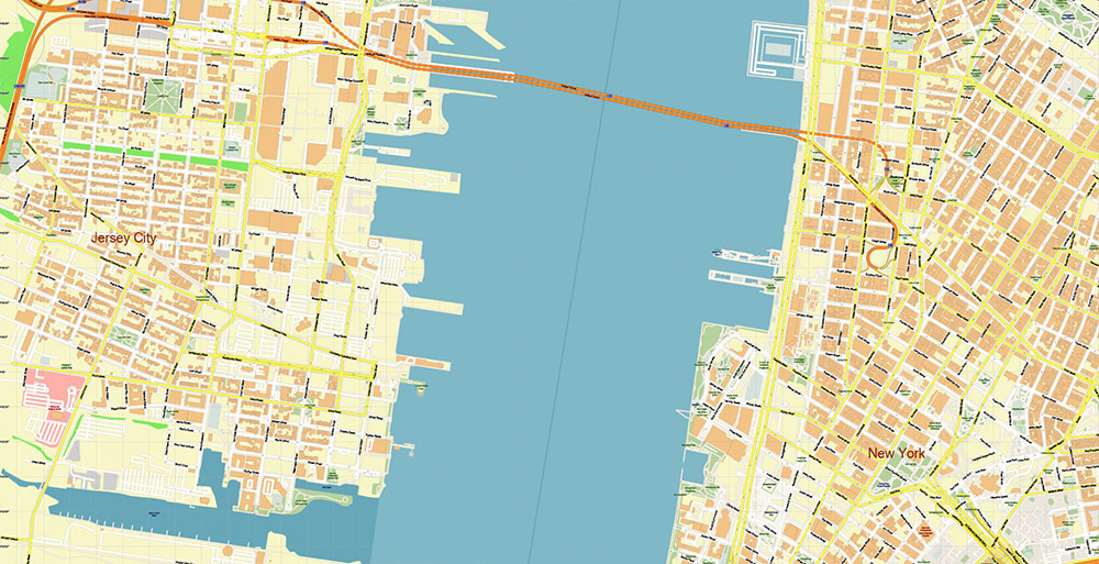Lower Manhattan NY CBD Map Vector Exact High Detailed Street Map editable Adobe Illustrator in layers