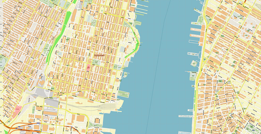 Lower Manhattan NY CBD Map Vector Exact High Detailed Street Map editable Adobe Illustrator in layers