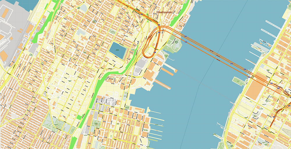 Lower Manhattan NY CBD Map Vector Exact High Detailed Street Map editable Adobe Illustrator in layers