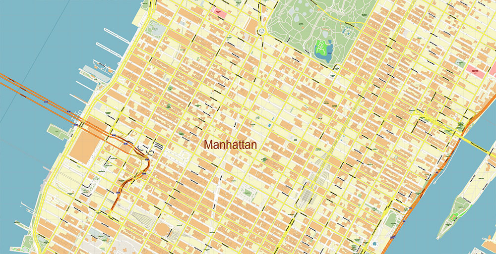 Lower Manhattan NY CBD Map Vector Exact High Detailed Street Map editable Adobe Illustrator in layers