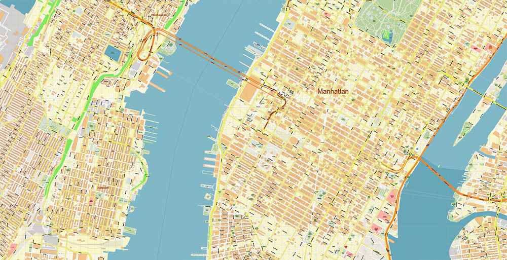 Lower Manhattan NY CBD Map Vector Exact High Detailed Street Map editable Adobe Illustrator in layers