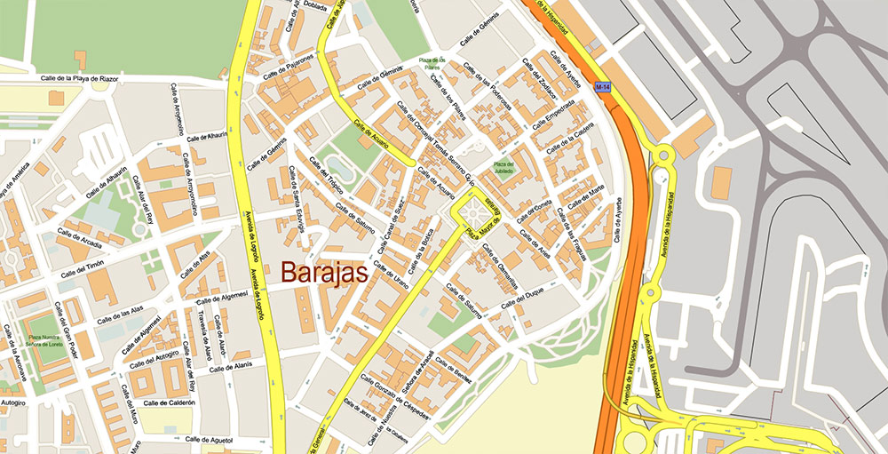 Madrid Barajas International Airport Map Vector Exact High Detailed Street Map editable Adobe Illustrator in layers