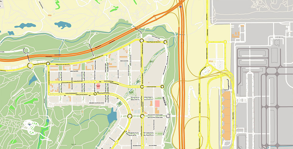 Madrid Barajas International Airport Map Vector Exact High Detailed Street Map editable Adobe Illustrator in layers