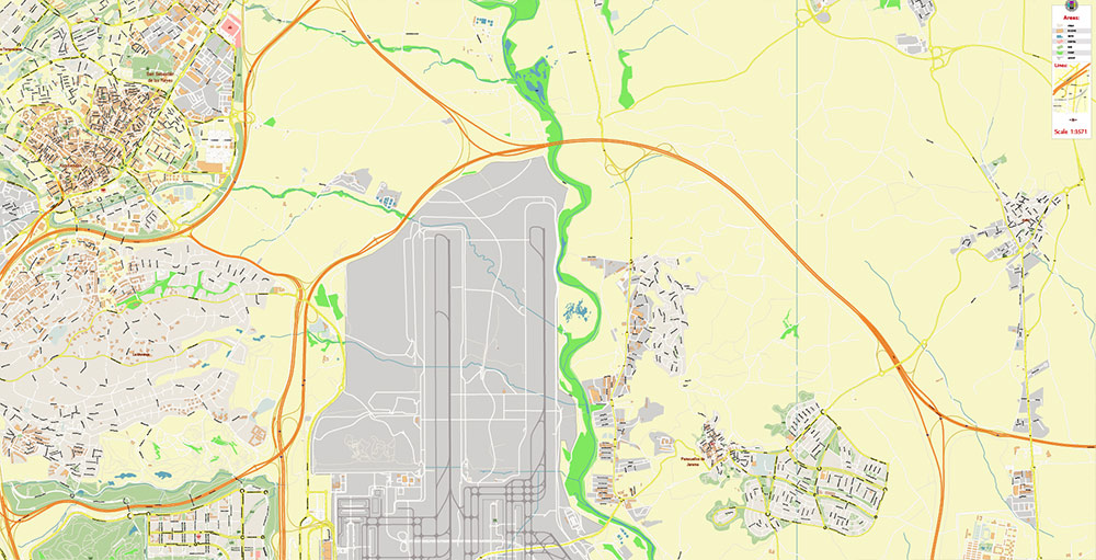 Madrid Barajas International Airport Map Vector Exact High Detailed Street Map editable Adobe Illustrator in layers