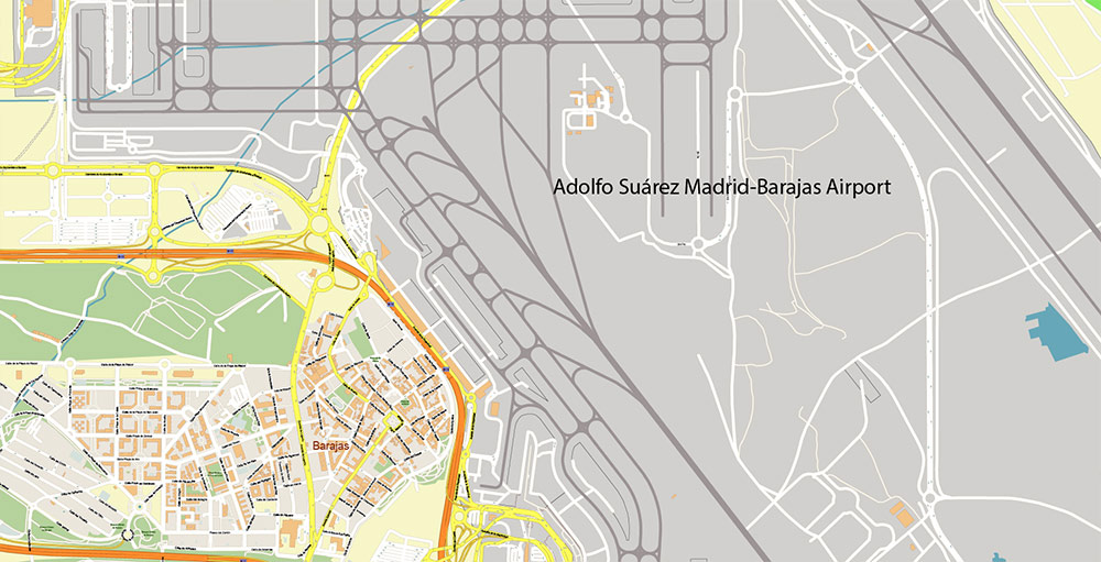 Madrid Barajas International Airport Map Vector Exact High Detailed Street Map editable Adobe Illustrator in layers