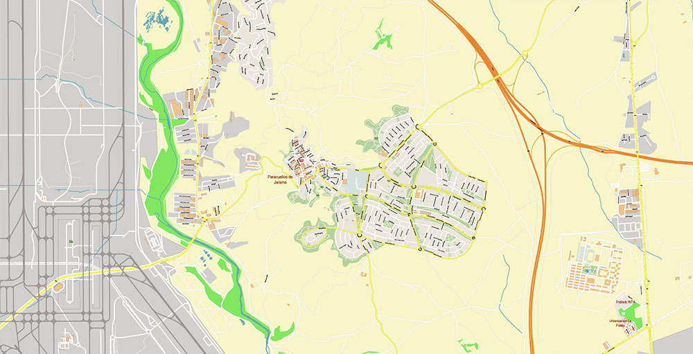 Madrid Barajas International Airport Map Vector Exact High Detailed Street Map editable Adobe Illustrator in layers