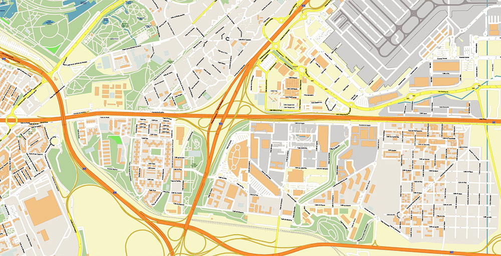 Madrid Barajas International Airport Map Vector Exact High Detailed Street Map editable Adobe Illustrator in layers