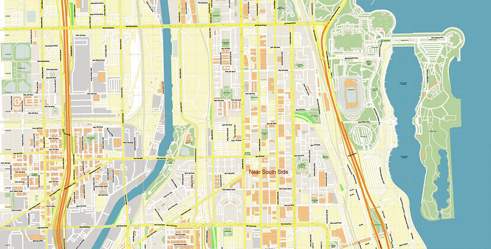 McCormick Place Chicago CBD Map Vector Exact High Detailed Street Map editable Adobe Illustrator in layers McCormick Place Chicago CBD Map Vector Exact High Detailed Street Map editable Adobe Illustrator in layers