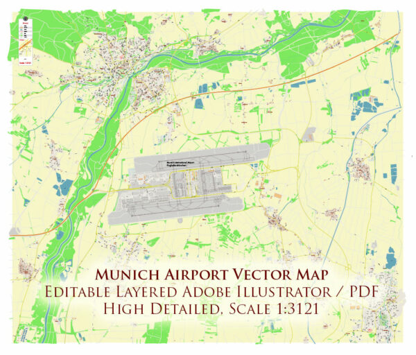 Munich International Airport Map Vector Exact High Detailed Street Map editable Adobe Illustrator in layers Munich International Airport Map Vector Exact High Detailed Street Map editable Adobe Illustrator in layers