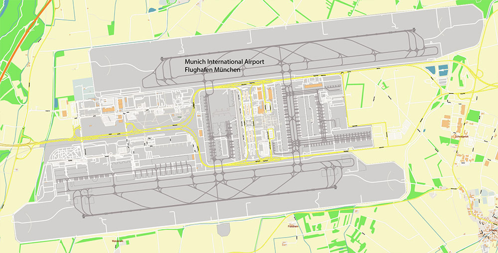 Munich International Airport Map Vector Exact High Detailed Street Map editable Adobe Illustrator in layers