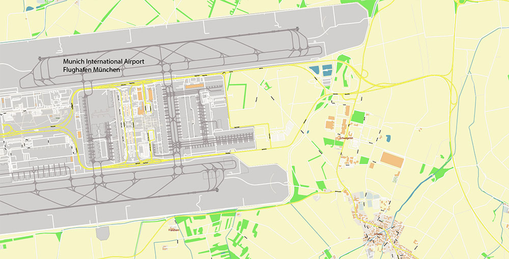 Munich International Airport Map Vector Exact High Detailed Street Map editable Adobe Illustrator in layers