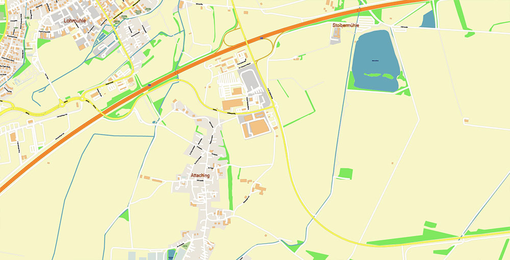 Munich International Airport Map Vector Exact High Detailed Street Map editable Adobe Illustrator in layers