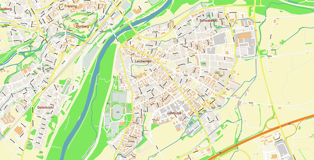 Munich International Airport Map Vector Exact High Detailed Street Map editable Adobe Illustrator in layers